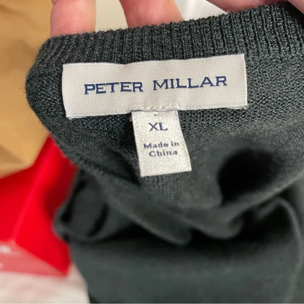 Peter Millar Crown Sweater Vest V Neck Merino Wool Golf Preppy Grandpa Green XL